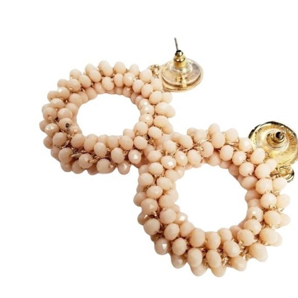no brand hoop loop earrings OS Cream beige Gold beaded earrings - Picture 2 of 3